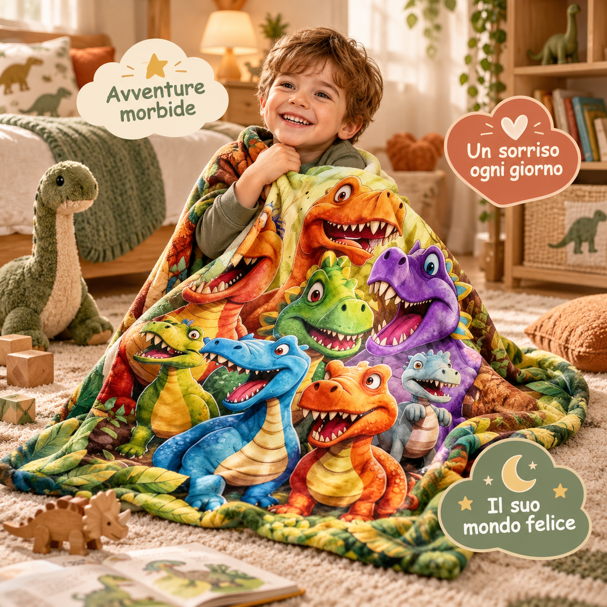 Coperta Dino™ per Bambini – Morbida e Colorata a Tema Dinousauri