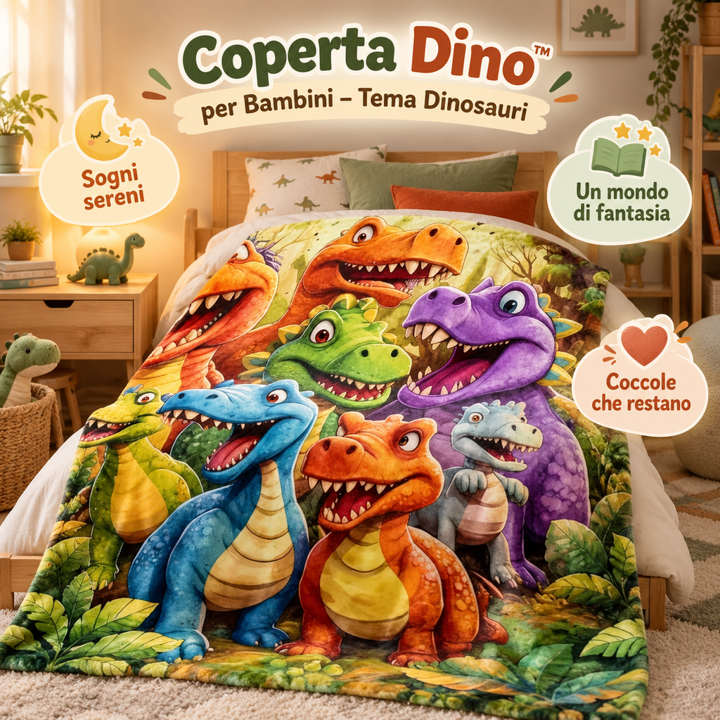 Coperta Dino™ per Bambini – Morbida e Colorata a Tema Dinousauri